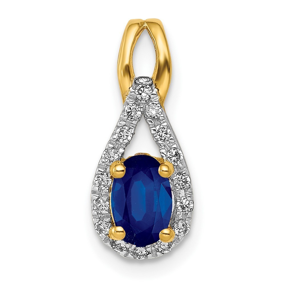 14k Yellow Gold Diamond And Sapphire Teardrop Halo Necklace Charm Pendant